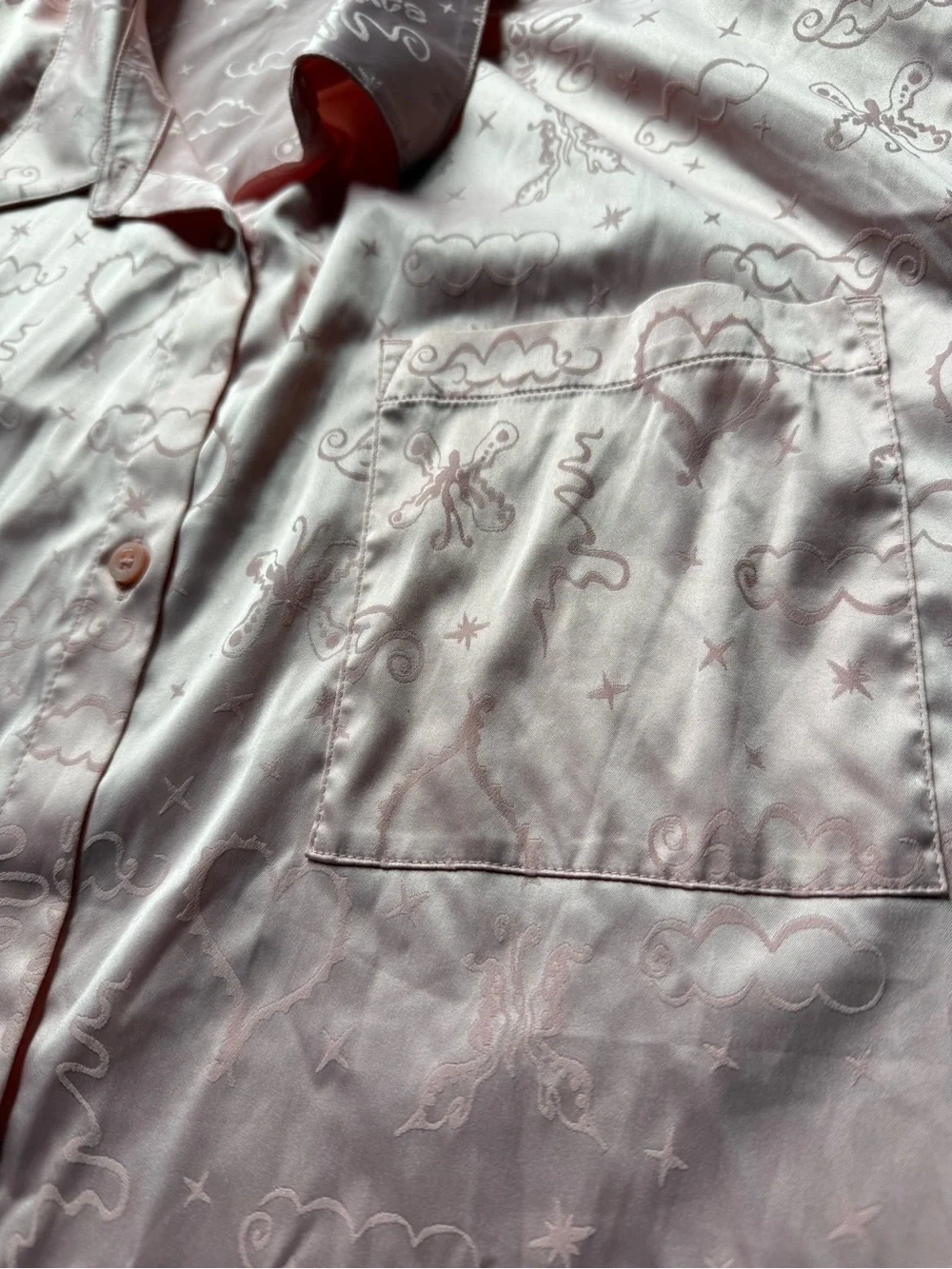 Savage X Fenty Heavenly Satin Sleep Shirt - Pink Floral Jacquard Pajama Top XL